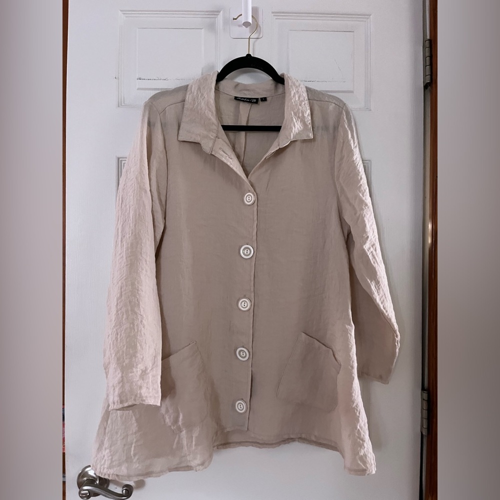 Lulu-B Neutral Beige Button-Front Women's Shirt Jacket